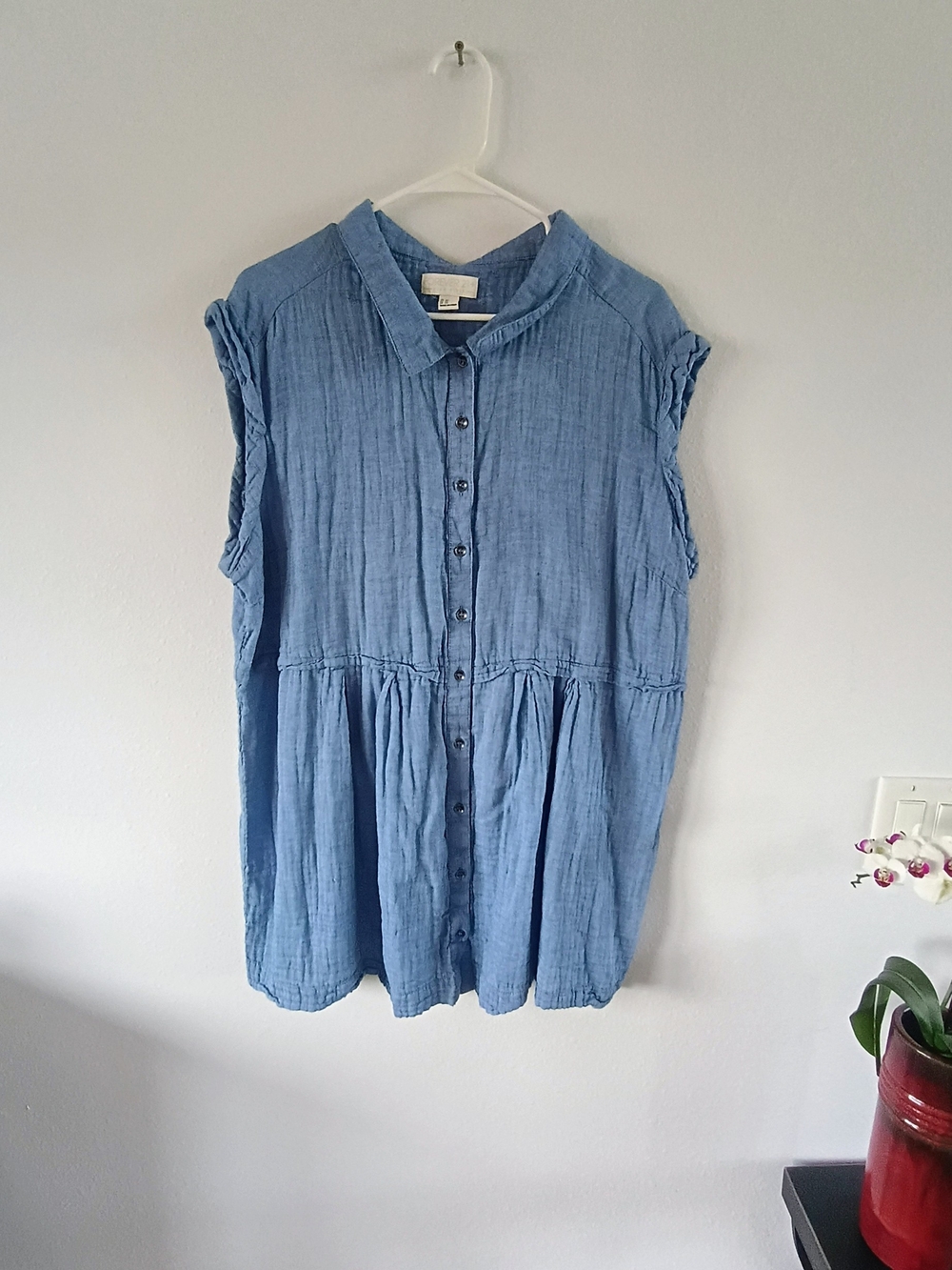Forever 21 Plus 3X Chambray Gauze Cotton Button Front Tunic Boho Top
